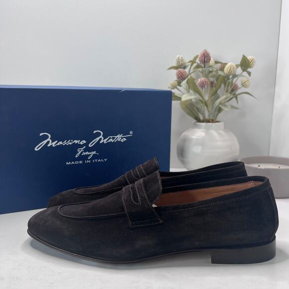 Massimo Matteo Velour Penny Loafers Verdone Black Men 10M Tried On Dress Shoe - Picture 1 of 10